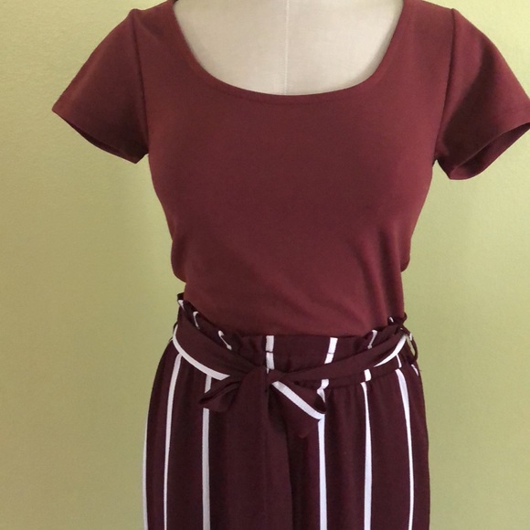 Francesca’s Blue Rain Women’s Charlie Striped Paper Bag Waist Jumpsuit - Picture 2 of 8